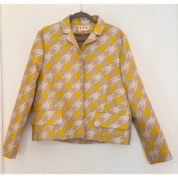 Marni Yellow Polyester Houndstooth Hidden Buttons Blazer - Picture 1 of 4